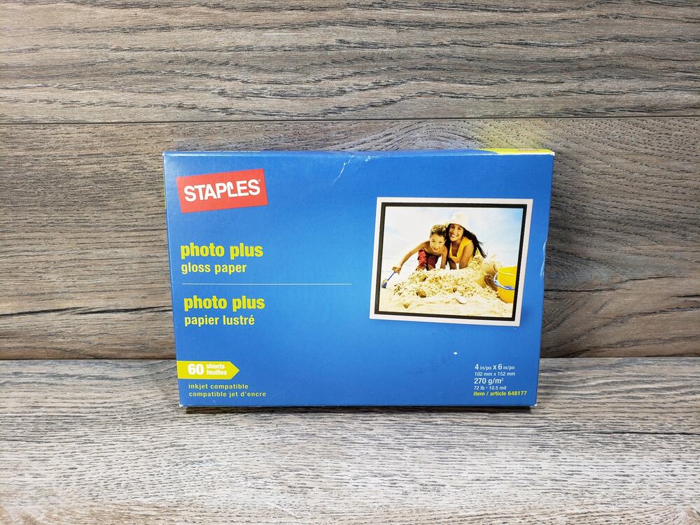 Staples Photo Plus Gloss Photo Paper 4x6 60 Sheets Inkjet New